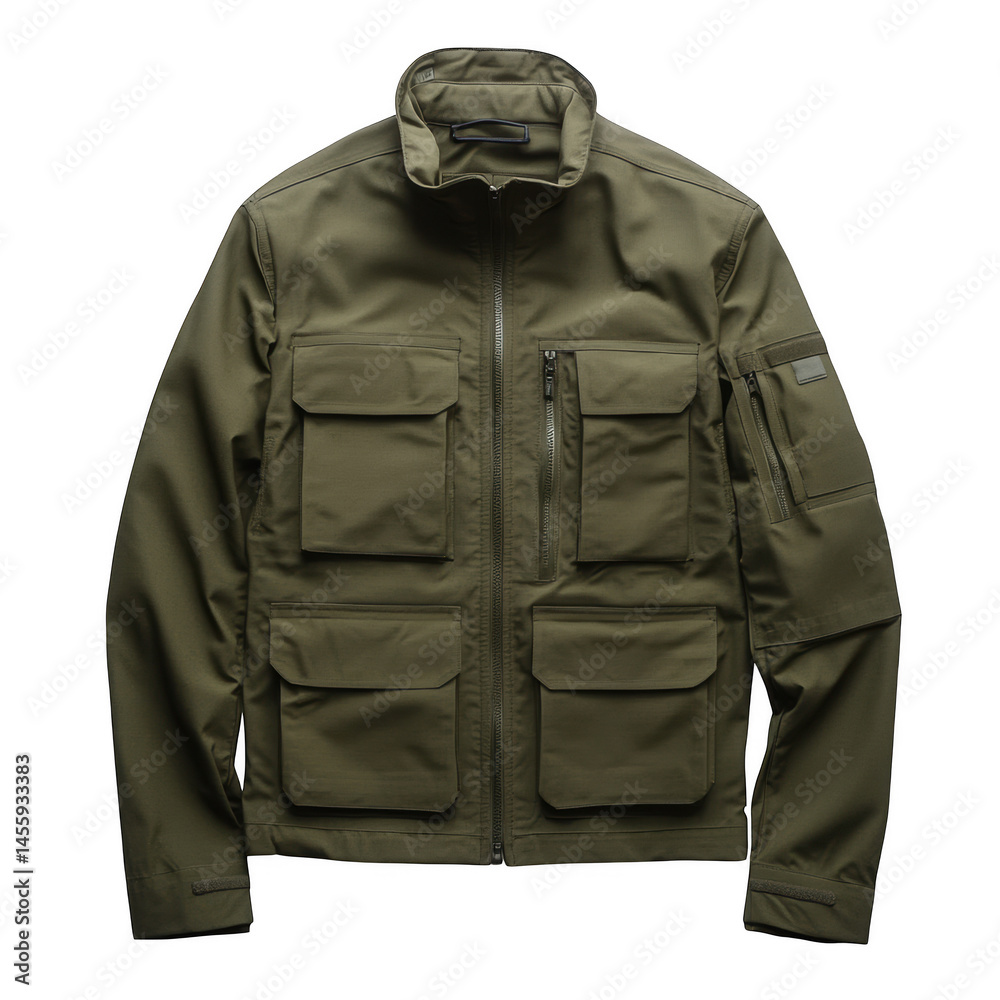 Olive green jacket with pockets isolated on transparent background Olive green jacket with pockets isolated on transparent background