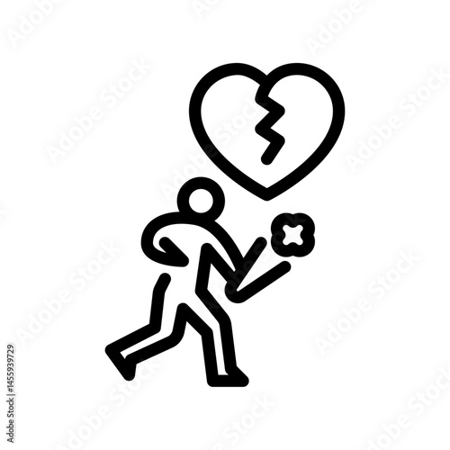 Broken heart outline icon. figure sad line art illustration.