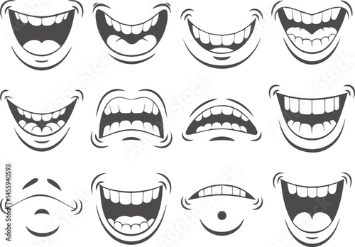 Cartoon mouths collection expressing various emotions happy sad angry and surprised