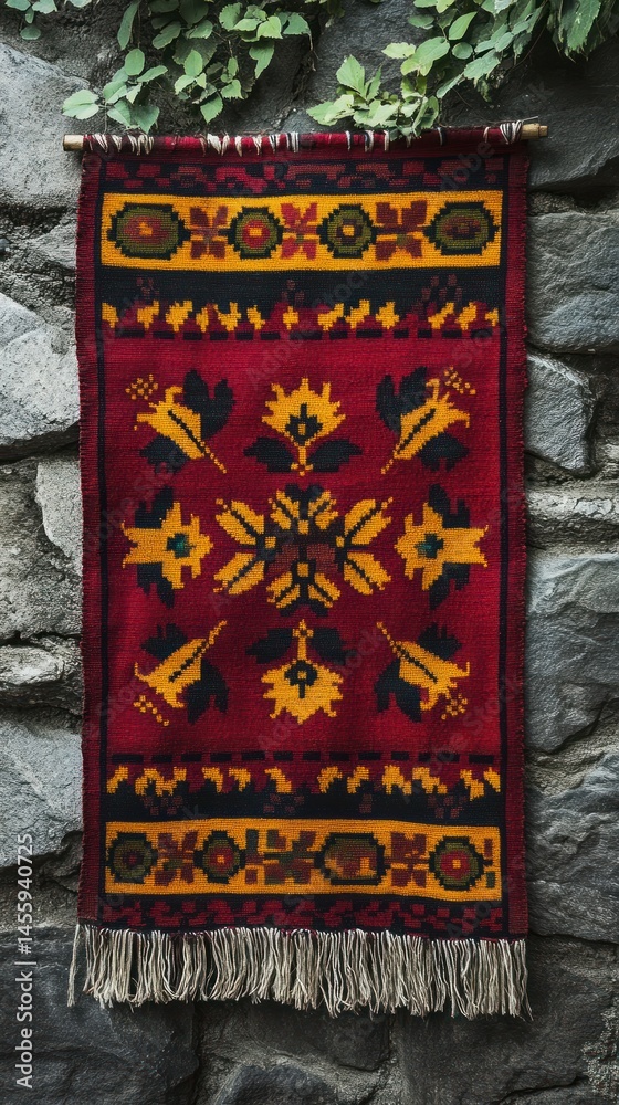 Fototapeta premium Traditional Caucasian Tapestry: A vibrant piece of handcrafted art