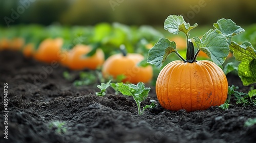 Pumpkin vines sprawling across a fertile patch of earth, promising a harvest of autumnal delights.