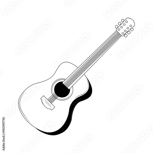 Guitar is a stringed musical instrument. For performing melodies, accompaniment and solo pieces. Body with resonator, neck with frets and strings.