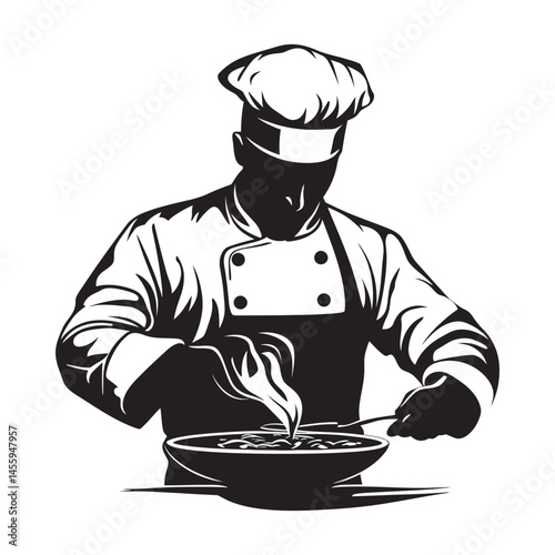 A chef cooking an authentic dish minimalist silhouette design