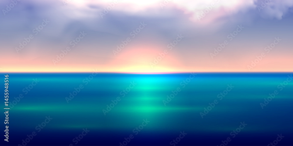 Obraz premium Vibrant Sunset over Ocean Coastline Scenery Relax Calm Ocean Horizon Displaying Blurred Color Gradient Background Vector Illustration