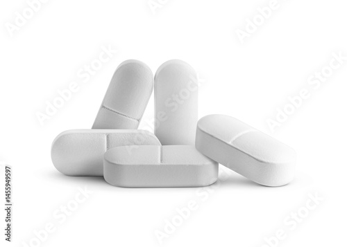 Antibiotic pills. Oval tablets on white background
