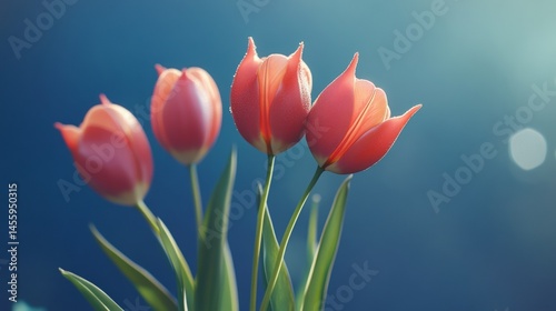 Happy Birthday! Here are five tulips on a blue background, just for you.
