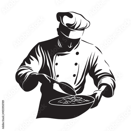 A chef cooking an authentic dish black silhouette