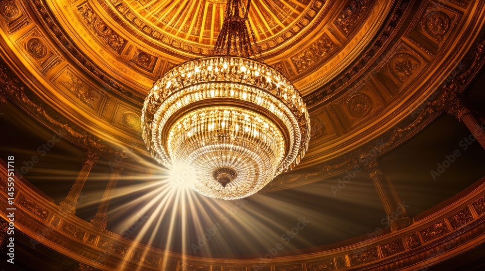 Obraz premium Majestic Crystal Chandelier Illuminating Opulent Theater Ceiling