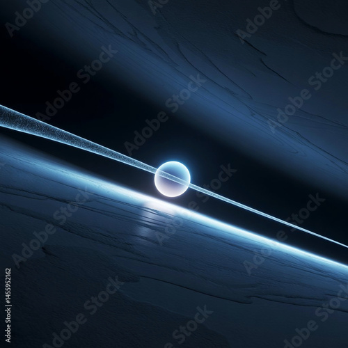 Abstract futuristic landscape with glowing sphere and energy lines