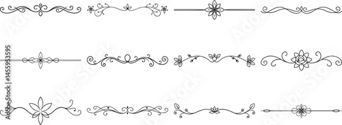 Set of Frame borders and text dividers, monochrome vectors collection