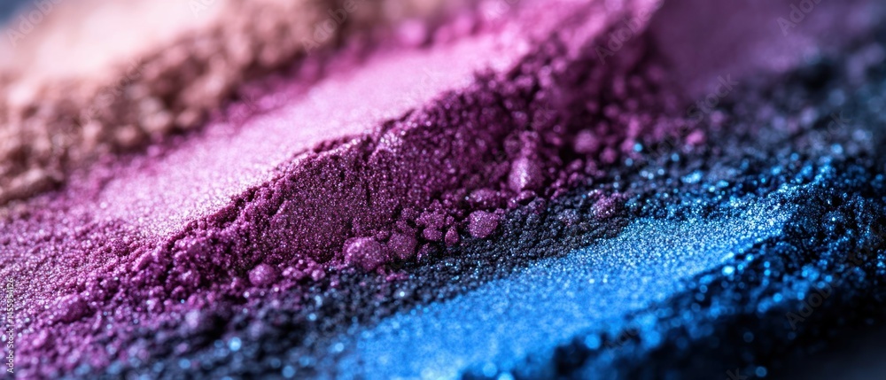 Fototapeta premium Eye shadow pigment displays vibrant colors, creating a shimmering and luxurious effect with its detailed, metallic texture.