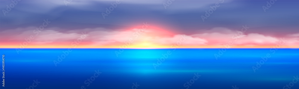 Fototapeta premium Vibrant Sunset over Ocean Horizon Scenery Relax Calm Ocean