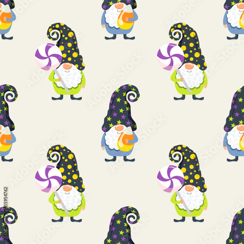 Repeat pattern of halloween gnomes cartoon illustration concept