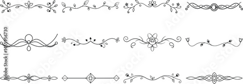 Set of Frame borders and text dividers, monochrome vectors collection