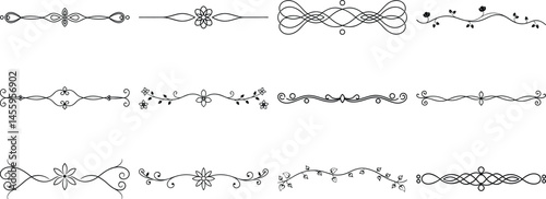 Set of Frame borders and text dividers, monochrome vectors collection