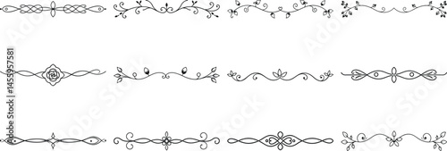 Set of Frame borders and text dividers, monochrome vectors collection