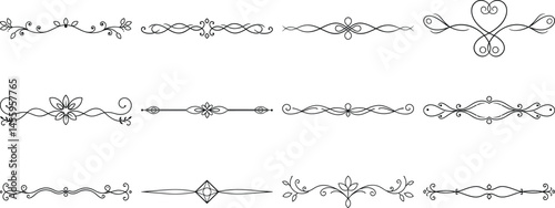 Set of Frame borders and text dividers, monochrome vectors collection
