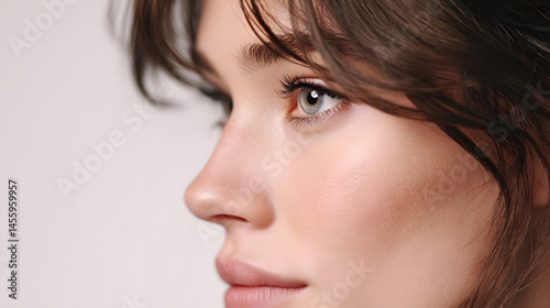 Studio portrait of the beautiful smiling woman on white background. Close-up photo of adorable woman