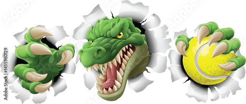 A crocodile, dinosaur or alligator lizard tennis sports mascot