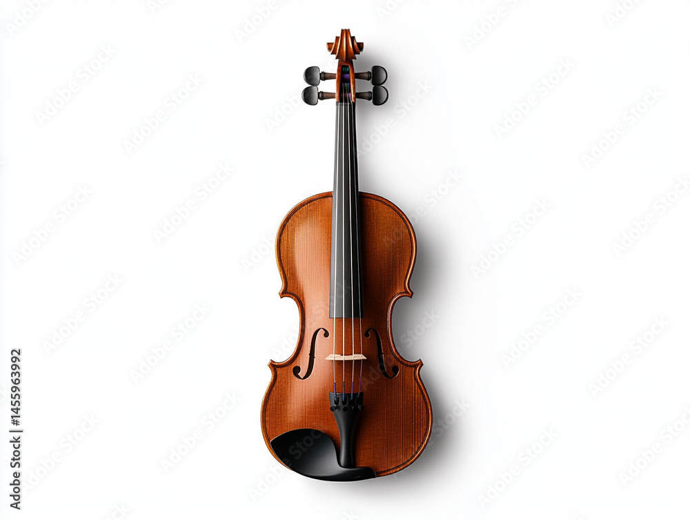 Obraz premium Classic violin with bow, isolated on white background, music instrument.