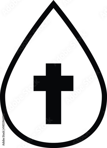 Christian baptism symbol icon with cross inside water droplet