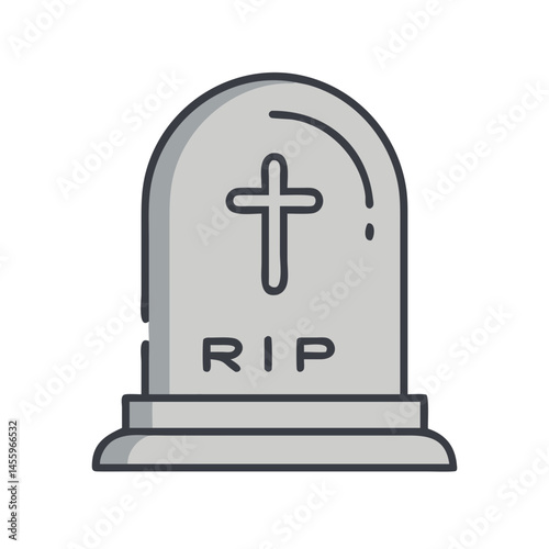 Tombstone icon with cross representing Halloween theme  