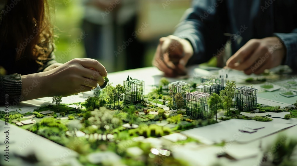 Fototapeta premium Eco-Friendly City Planning: Architects Designing Sustainable Urban Landscape