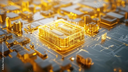 Glowing cpu on circuit board technology