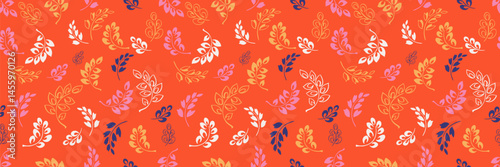 Wallpaper Mural Seamless vector pattern featuring stylized tiny botanical leaves on a bright orange background. Elegant design ornament is ideal for prints, textiles, wallpapers, stationery, branding Torontodigital.ca