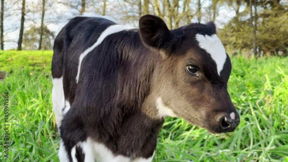 Adorable black and white calf close up looking at the camera, USA. Adorable black and white calf close up looking at the camera, USA.