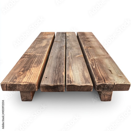 Empty rustic wooden tabletop isolated on white background