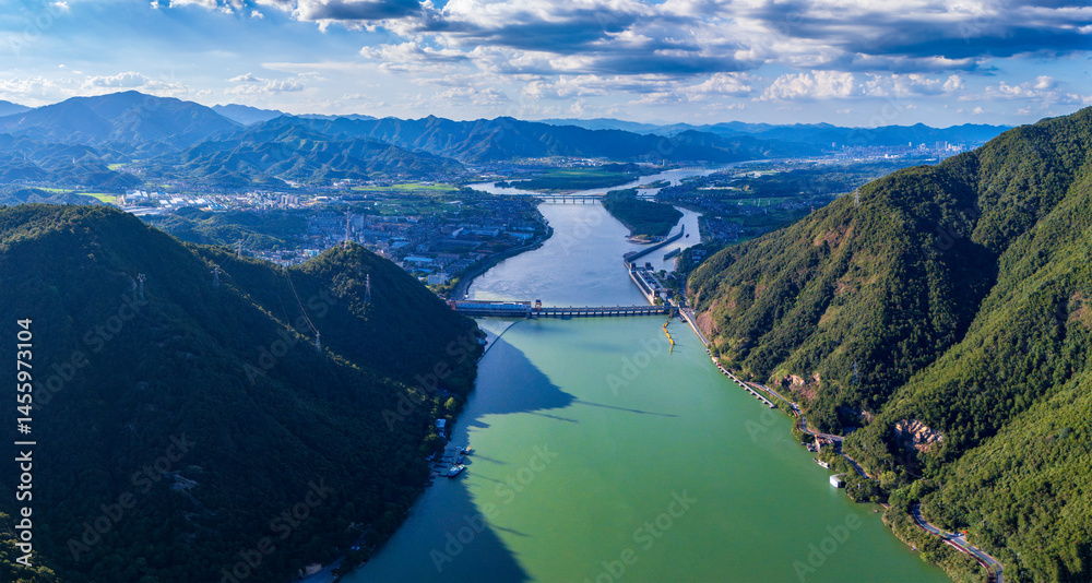 The scenery of the Little Three Gorges of Fuchun River in Tonglu County, Hangzhou, China The scenery of the Little Three Gorges of Fuchun River in Tonglu County, Hangzhou, China