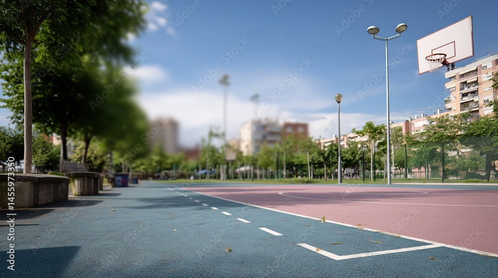 Fototapeta premium Basketball court with dynamic energy, clean lines and vibrant sports spirit 