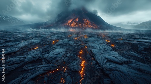 Volcanic ash blankets a desolate landscape, a stark reminder of the destructive power of geological events.