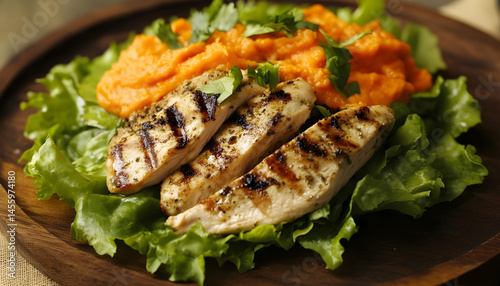 Grilled chicken wrap with lettuce and carrot purée