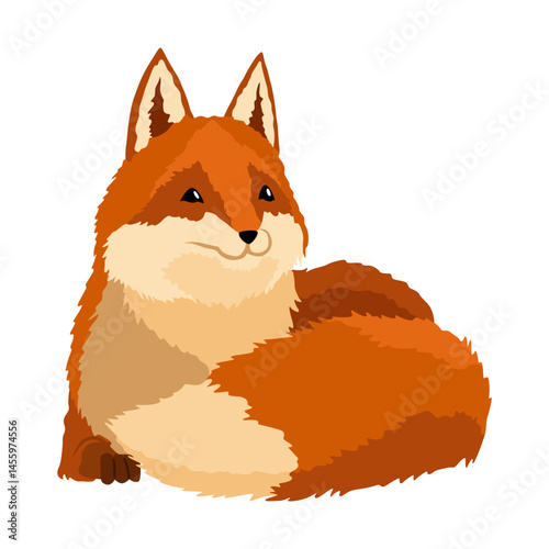 Red fox. Funny character, forest mammal predator. Cartoon forest animal, mammal with cute emotion on face. Orange fox, wildlife animal, isolated on white background