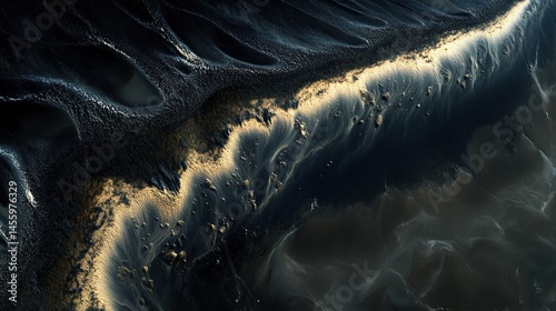 Abstract Dark Sandscape: Golden Hues on Volcanic Terrain