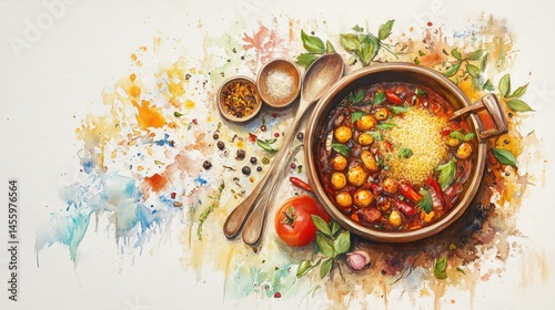 Rustic potato stew in bowl with spices and herbs