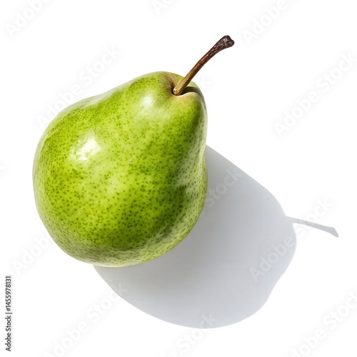 Top view, Anjou Pear (Green) with shadow, isolated on a transparent background