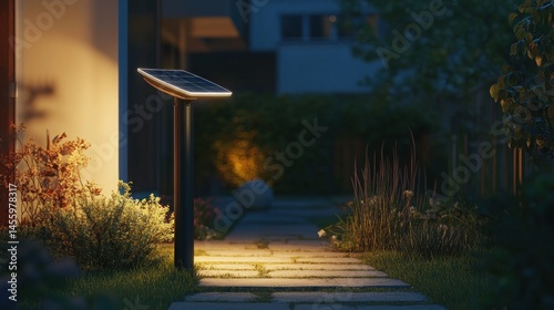 Solar Powered Path Light Illuminating a Night Garden