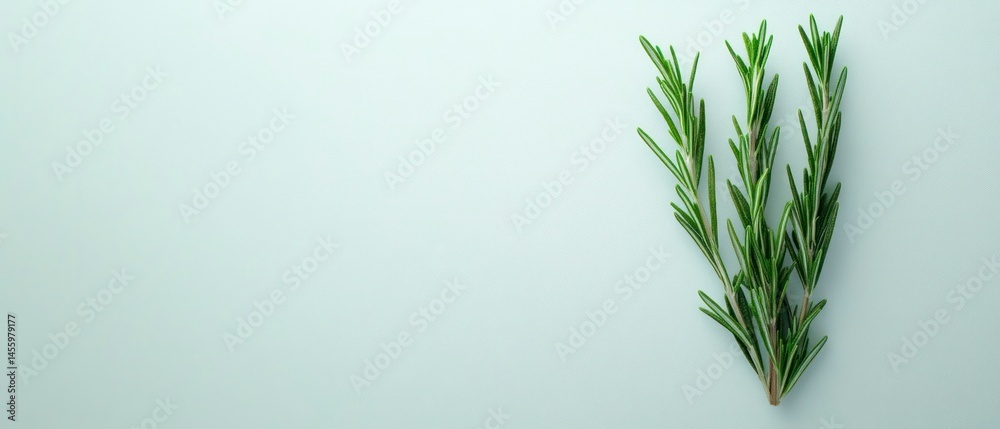 Naklejka premium Rosemary sprigs present freshness, offering aromatic scent against simple backdrop.