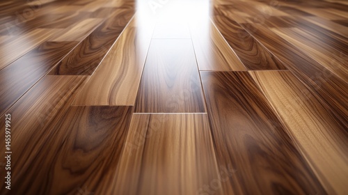 Polished hardwood floor with light reflection