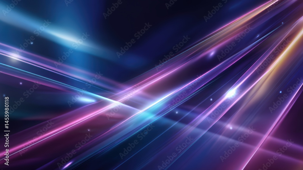 Abstract glowing light streaks in blue and purple hues on a dark background, creating a futuristic and dynamic visual effect.
