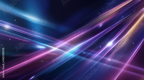 Obraz na płótnie Abstract glowing light streaks in blue and purple hues on a dark background, creating a futuristic and dynamic visual effect. w salonie