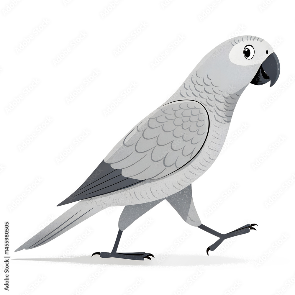 Naklejka premium 3D Illustration, Minimalistic A Grey Parrot walking, isolated on a transparent background