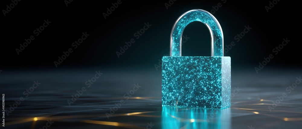 A glowing padlock symbolizes digital security and data protection on a futuristic network background.