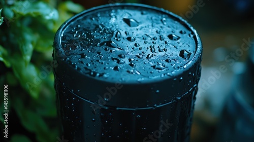Dark cylinder with water droplets
