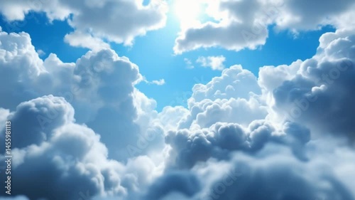 High resolution Passing Clouds Fly in the Light Blue Sky Loop. 3D rendering. Soft clouds fly in the blue sky background seamless loop animation