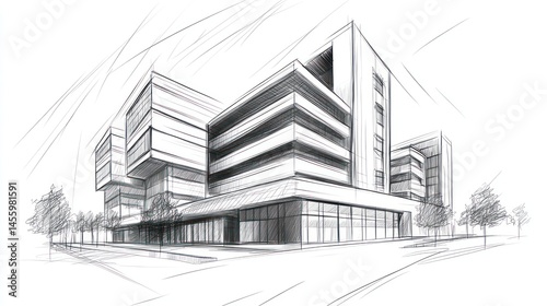 Architectural Sketch: Modern Building Design