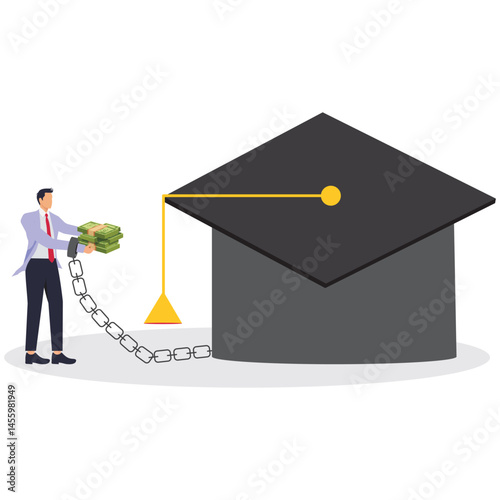 Education and Traps, School Choice Traps, Education and Training Institutions Scams, Businessmen Carrying Banknotes Standing Behind Graduation Hats Before Throwing Traps